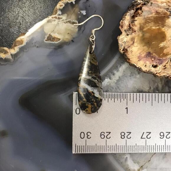 Sterling Silver Elongated Teardrop Black Mizone Slab Dangle Earrings #214 - Picture 9 of 10